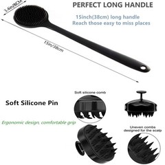 Cinlitek Silicone Body Scrubber & Scalp Massager, Long 2 Piece Set, Black