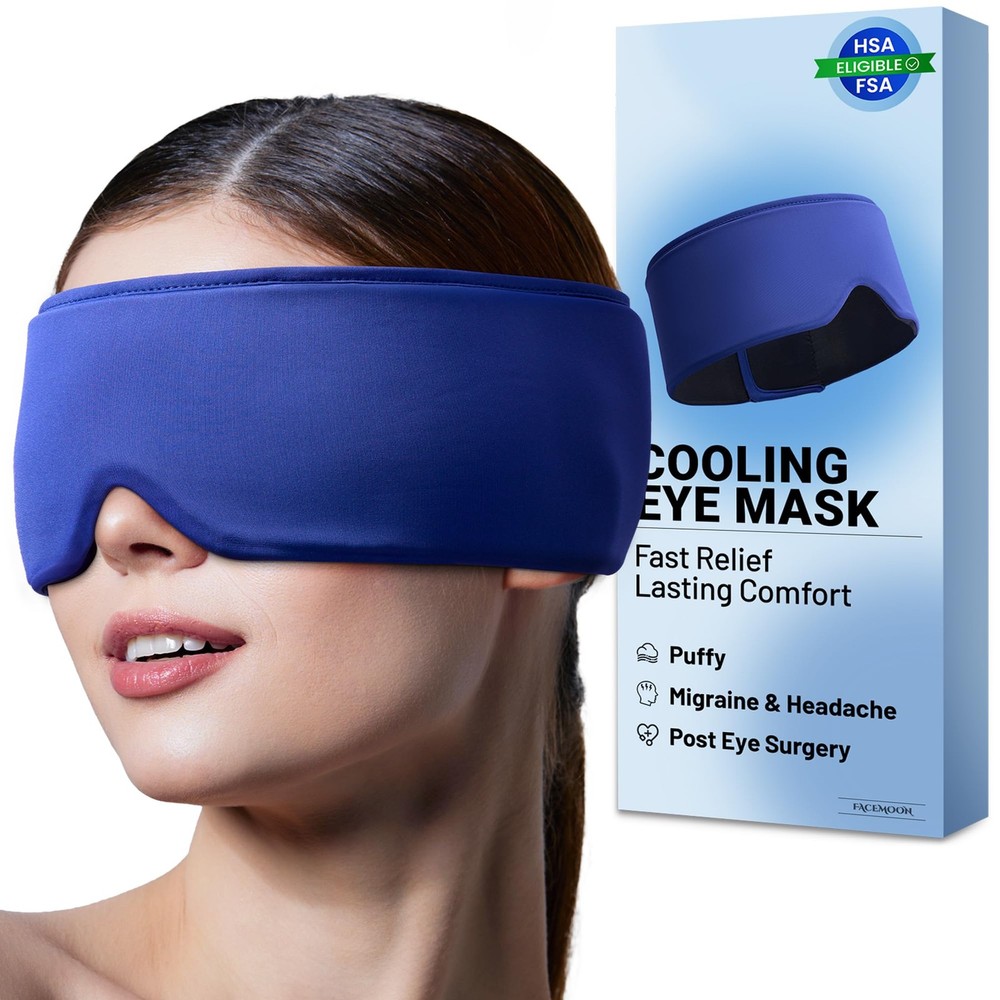 Cooling Gel Eye Mask for Puffy Eyes, Migraine & Headache 22&Prime; x 4&Prime;, Blue