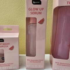 B.Pure Glow Up Watermelon Skincare Set Toner Serum Night Moisturizer 3 Pc New