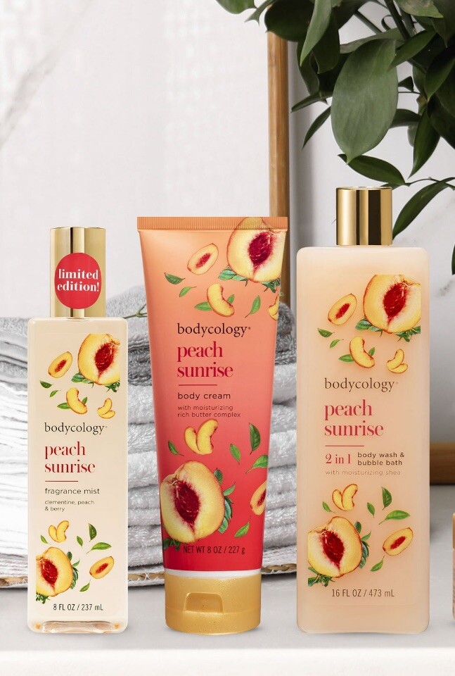 Bodycology PEACH SUNRISE Set 🍑 1-Body Wash 🍑 1- Body Cream 🍑 1-Fragrance Mist