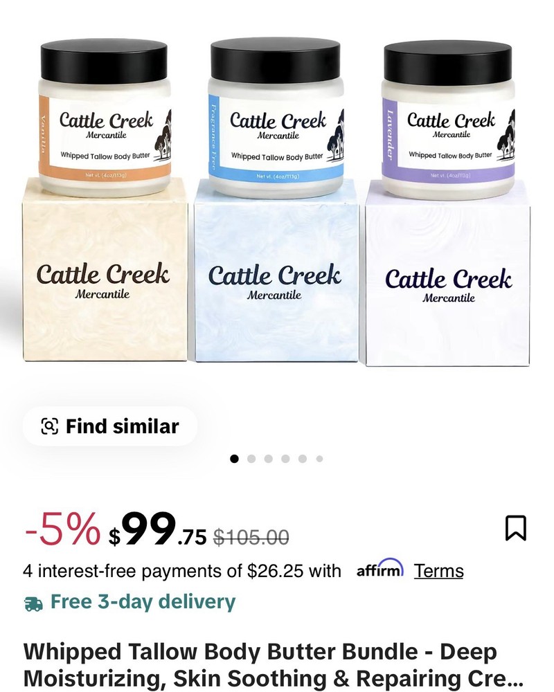 Cattle Creek Mercantile Tallow Body Butter Bundle (3) Pack | New | Free Gift