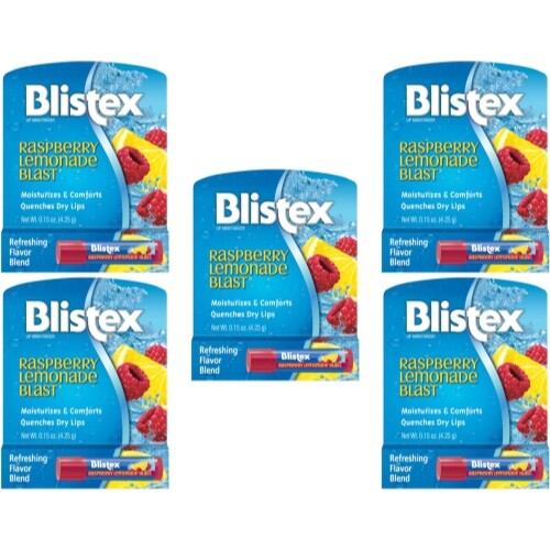 5 Pack Blistex Raspberry Lemonade Blast Fruit Blend Lip Balm SPF 15 .15 Oz Each