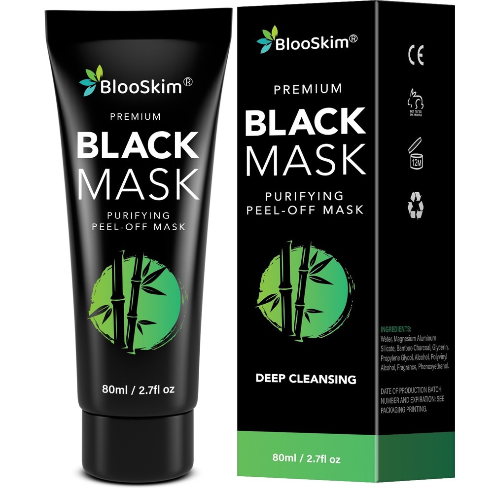 Blooskim Charcoal Blackhead Remover Mask, Herbal Clean Oily & Combo Skin, 80ml