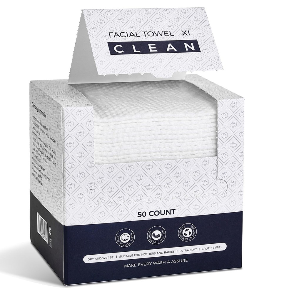 Disposable Face Towels,Viscose Biodegradable 1 Count (Pack of 50), White