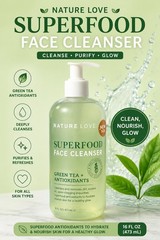 Nature Love Superfood Face Cleanser Green Tea Antioxidants 16 oz Facial Wash