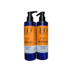 Lot.lf 2 EO ESSENTIAL OILS BE BALANCED BODY LOTION ROSE GERANIUM & CITRUS 8 OZ