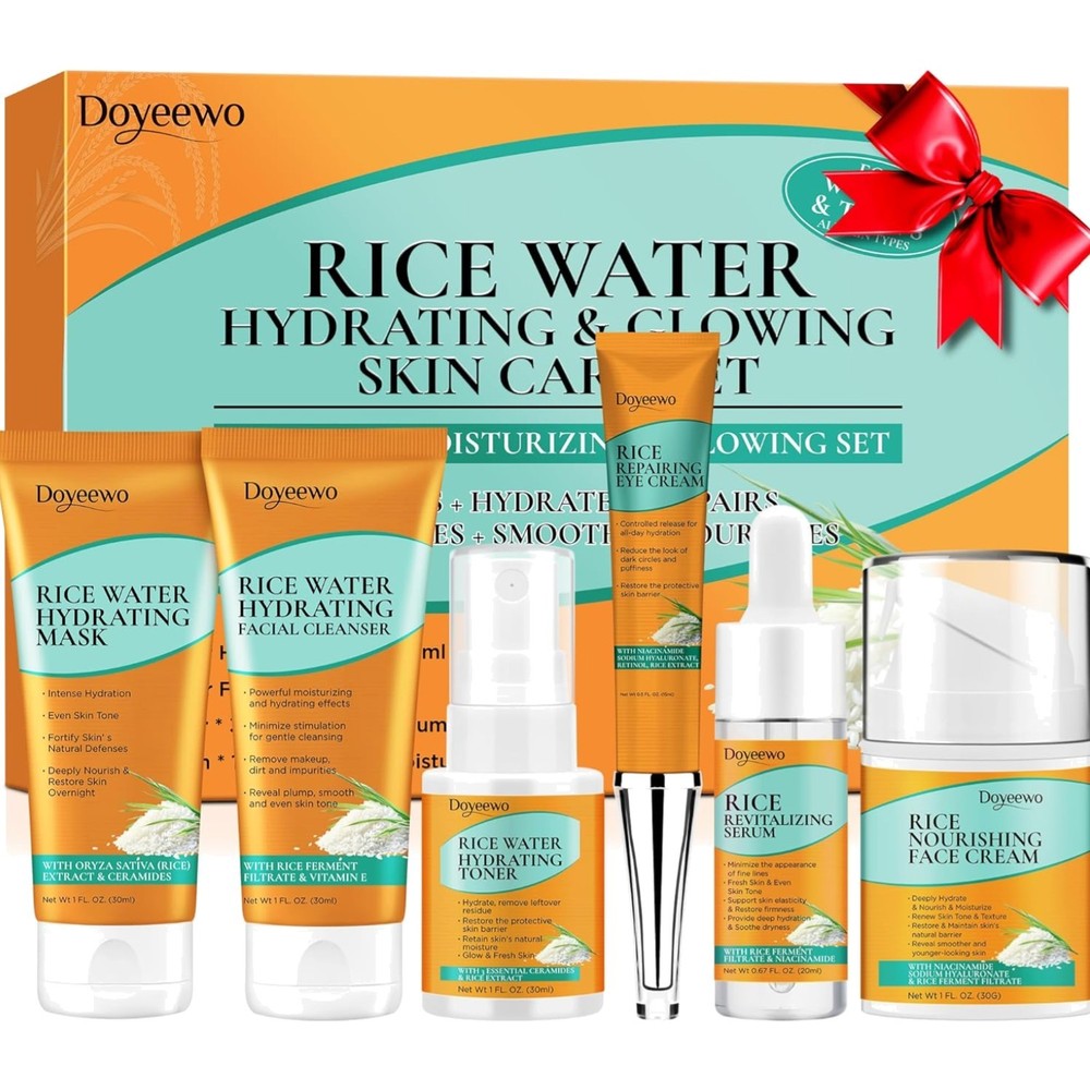 Skin Care Set,6Pcs Women Teen Glass Skincare w/Korean Rice Extract,Hydrate Gl…