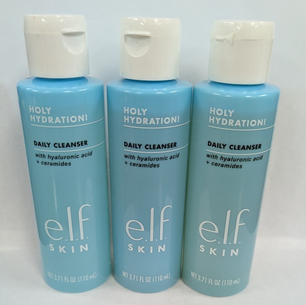 LOT OF 3 E.L.F. SKIN HOLY HYDRATION DAILY CLEANSER 3.71fl oz EACH NEW & SEALED