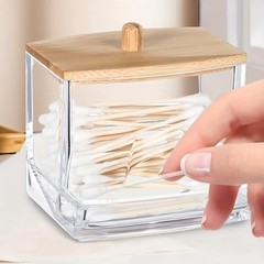 Cotton Swab Storage Box Double Head Wood Baby Cotton Swabs Transparent Square Ba