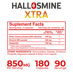 Hallosmine EXTRA Diosmin + FREE Cream for Veins 03 Bottles 180 Caps + Cream 4 oz