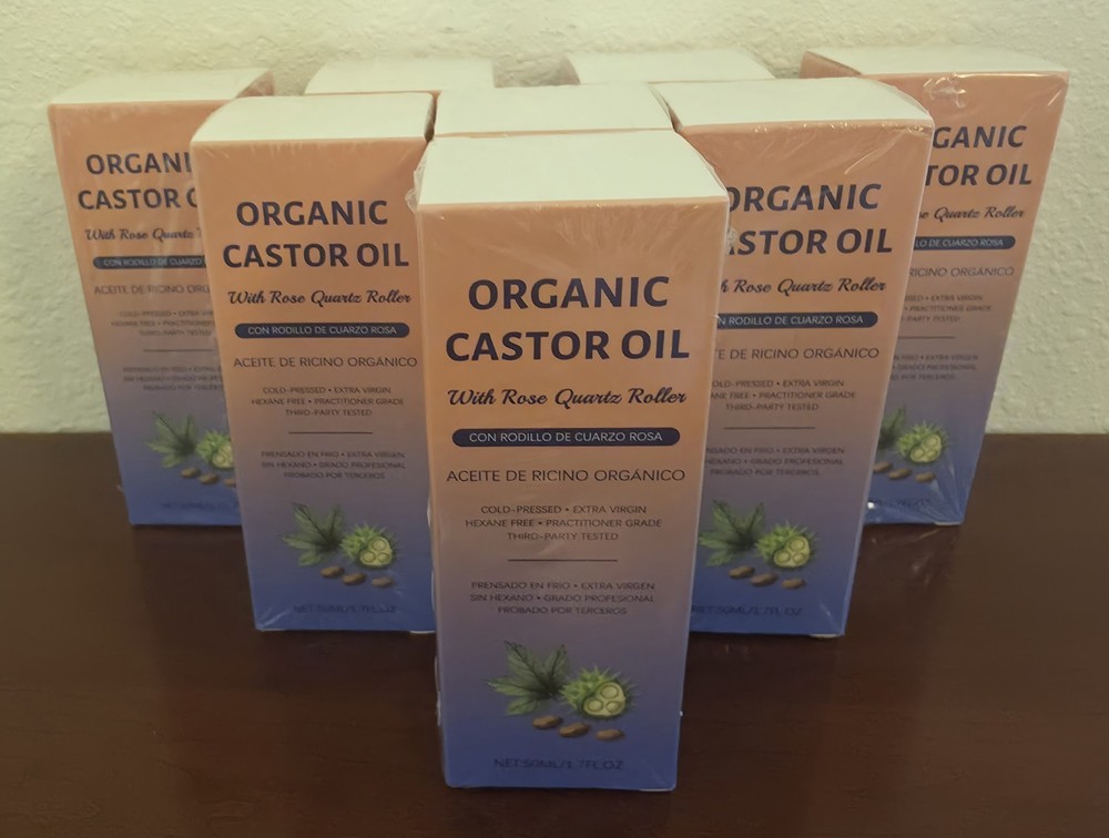 8 Pack Organic Cold Pressed Castor Oil Rose Quartz Roller Hexane Free Exp 2029 !