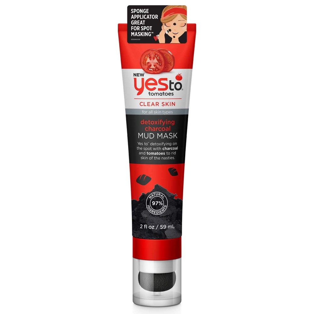 Yes To Tomatoes Detoxifying Charcoal Mud Mask. All Skin Types. Scratched Design.