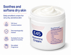 E45 Moisturising Cream 350g – Dry Skin Relief, Fragrance-Free 5 Pack