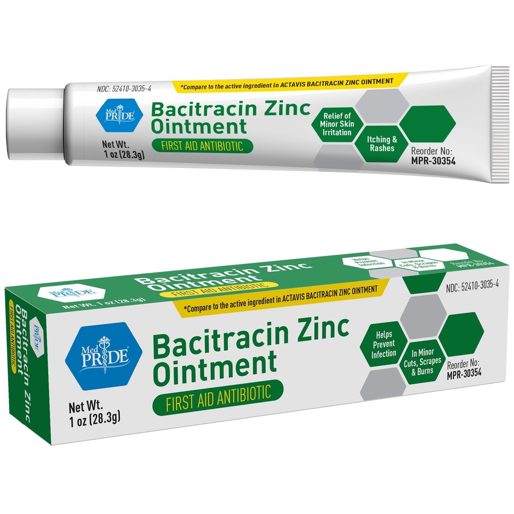 MED PRIDE Bacitracin with Zinc Ointment Antibiotic 1 Ounce Tube, Clear