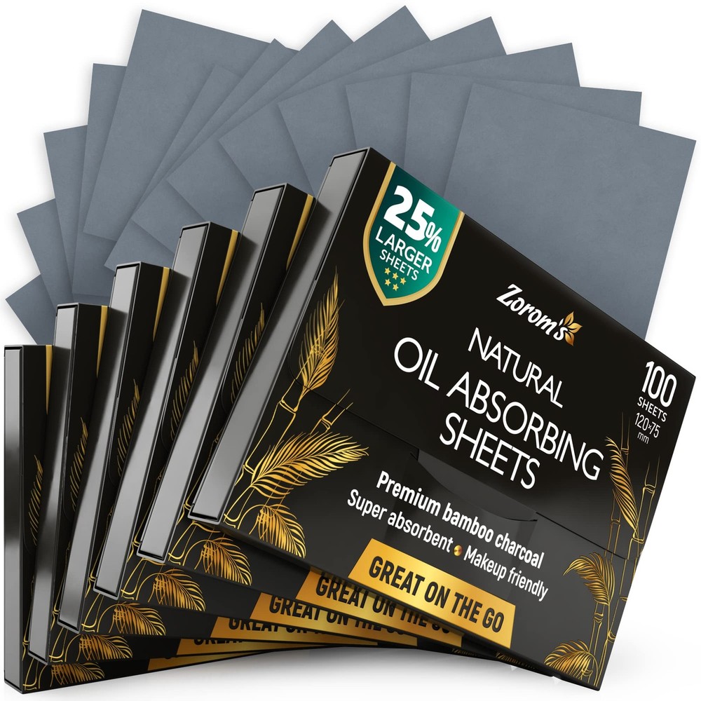 Natural Oil Blotting Sheets for Face with Bamboo Charcoal – 25% Larger – 6pk…