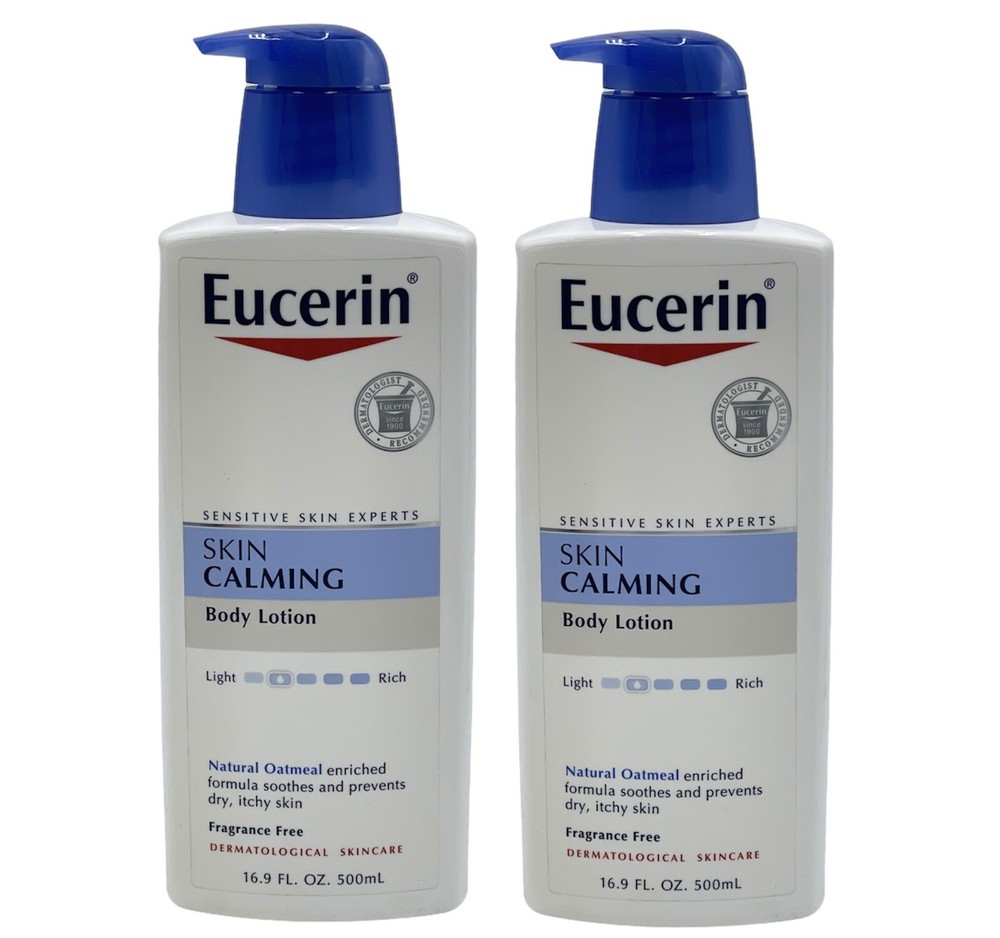 2 Pack Eucerin Skin Calming Body Lotion Fragrance Free Natural Oatmeal 16.9 oz