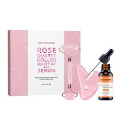 NEUTRIHERBS Jade Gua Sha & Face Roller & Vitamin C Serum 3 Piece Set, Pink