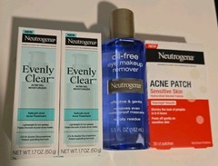 4 Neutrogena Evenly Clear Acne Gel Moisturizer/Makeup Remover/Patches (B039)