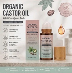 8 Pack Organic Cold Pressed Castor Oil Rose Quartz Roller Hexane Free Exp 2029 !