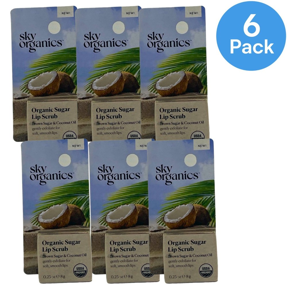 Sky Organics Organic Sugar Lip Scrub Brown Sugar Coconut Oil 0.25 oz 6 Pack New