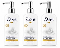 Dove Body Care Lotion Pump Essential Nourishment for Dry Skin, 8oz 240ml 3 pack