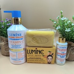 Lumine Carrot Lightening Body Milk lotion + serum + Exfoliating Soap 3in1 💯% 👌
