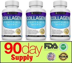 ▶ Premium Collagen Peptides Pills Hydrolyzed Anti-Aging (I,II,III,V,X) 3 Months