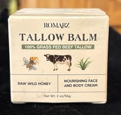 ROMARZ Tallow Balm with Grass Fed Beef Tallow & Honey for Face & Body, 2oz/56g