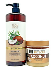 2PC Dead Sea Collection Coconut Body Wash + Mineral Salt Scrub Set