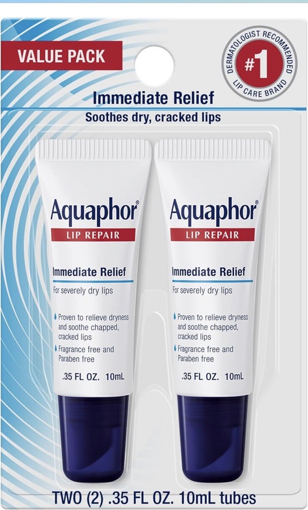 Aquaphor Lip Repair Ointment Moisturizing Lip Balm Pack Relieves Dryness 0.35…