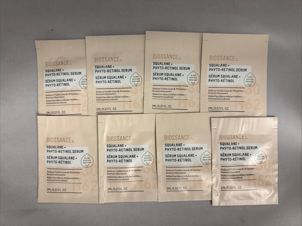 Biossance Squalane + Phyto-Retinol Face Serum 0.03 FL OZ – 1ML 8ea Sample Sizes.