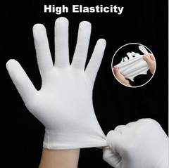 3 Pairs White Cotton Gloves for Dry Hands Sleeping, Moisturizing Spa Lotion Glov