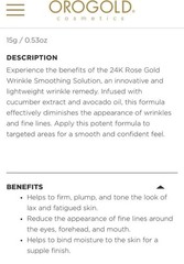 OROGOLD 24K Rose Gold Wrinkle Smoothing Solution 15g Cucumber Avocado Firming
