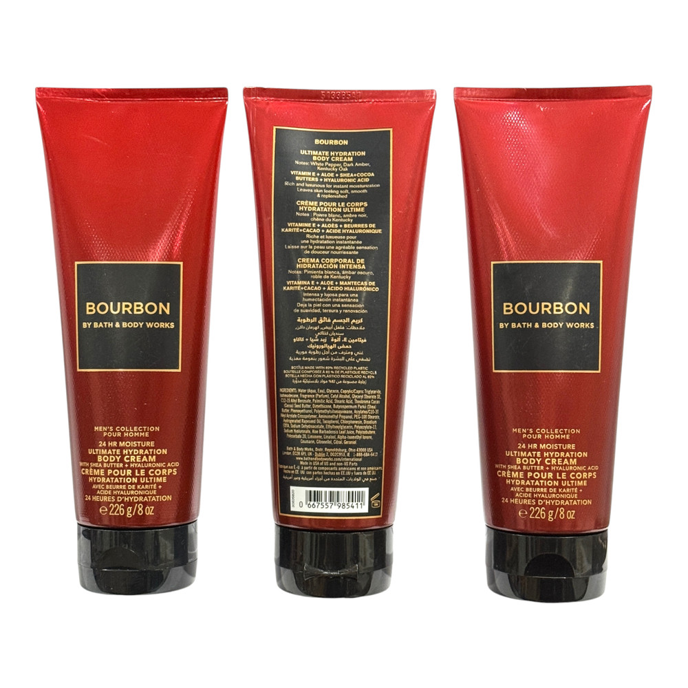 Bath & Body Works BOURBON Men&rsquo;s Shea Body Cream Lotion 8 oz (3-Pack)