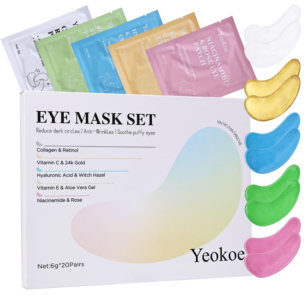 Yeokoe Under Eye Patches for Dark Circles,Eye Mask 20Pairs, Mix5color
