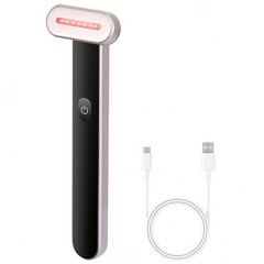 New 7-Color LED Facial Wand Heated Vibrating Skin Care Device Black