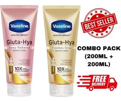 Vaseline Bright GLUTA HYA Serum Burst Lotion Dewy Radiance + Flawless Glow combo