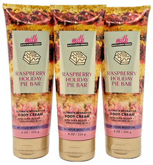 NEW Bath & Body Works Lot of 3 Tubes Milk Raspberry Holiday Pie Bar Cream 8 oz