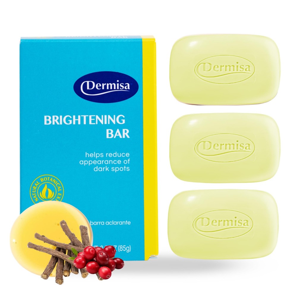 Dermisa Brightening Bar Soap with Kojic Acid, 3 Ounce (Pack of 3), No Color