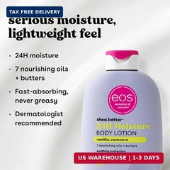 eos Shea Better Body Lotion Vanilla Cashmere, 24-Hour Moisture Skin Care, Lightw