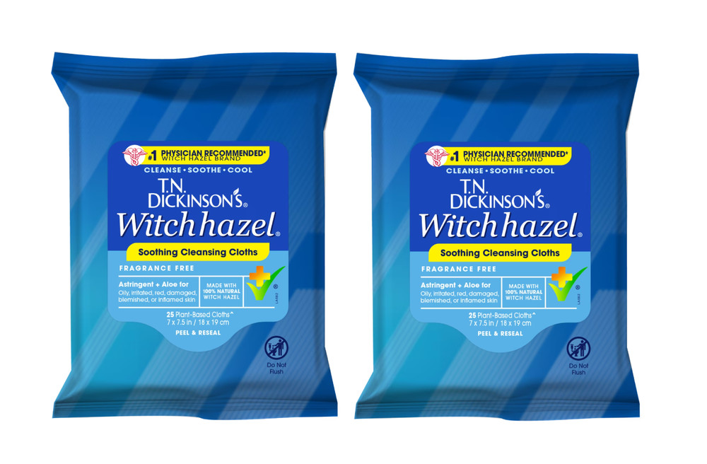 T N Dickinsons Witch Hazel Multi Use Cleansing Cloths 25 Count pack of 2