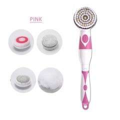 4-in-1 Electric Bath Brush Long Handle Waterproof Body Scrubber Pink Spa Massage