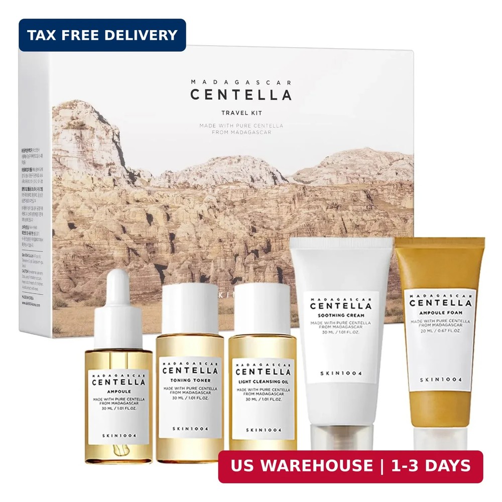 SKIN1004 Centella Travel Kit, Korean Skin Care Set with Toner, Moisturiser, Seru