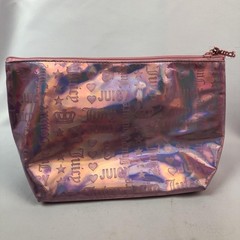 Juicy Couture Pink Holographic Cosmetic Bag W/ Travel Toiletry Bottle New