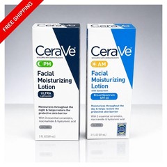 CeraVe AM/PM Facial Moisturizing Lotion Skin Care Set Ultra Lightweight 3oz New