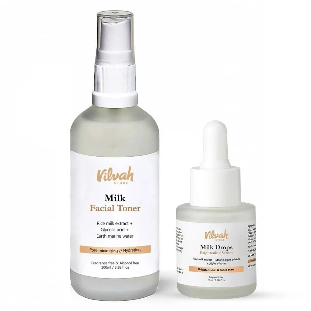Vilvah Store Skin Hydrating Combo- Milk Drops Serum 20ml & Milk Face Toner 100ml