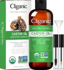 Cliganic USDA Organic Castor Oil, 100% Pure (16oz with 16 Fl Oz (Pack of 1)