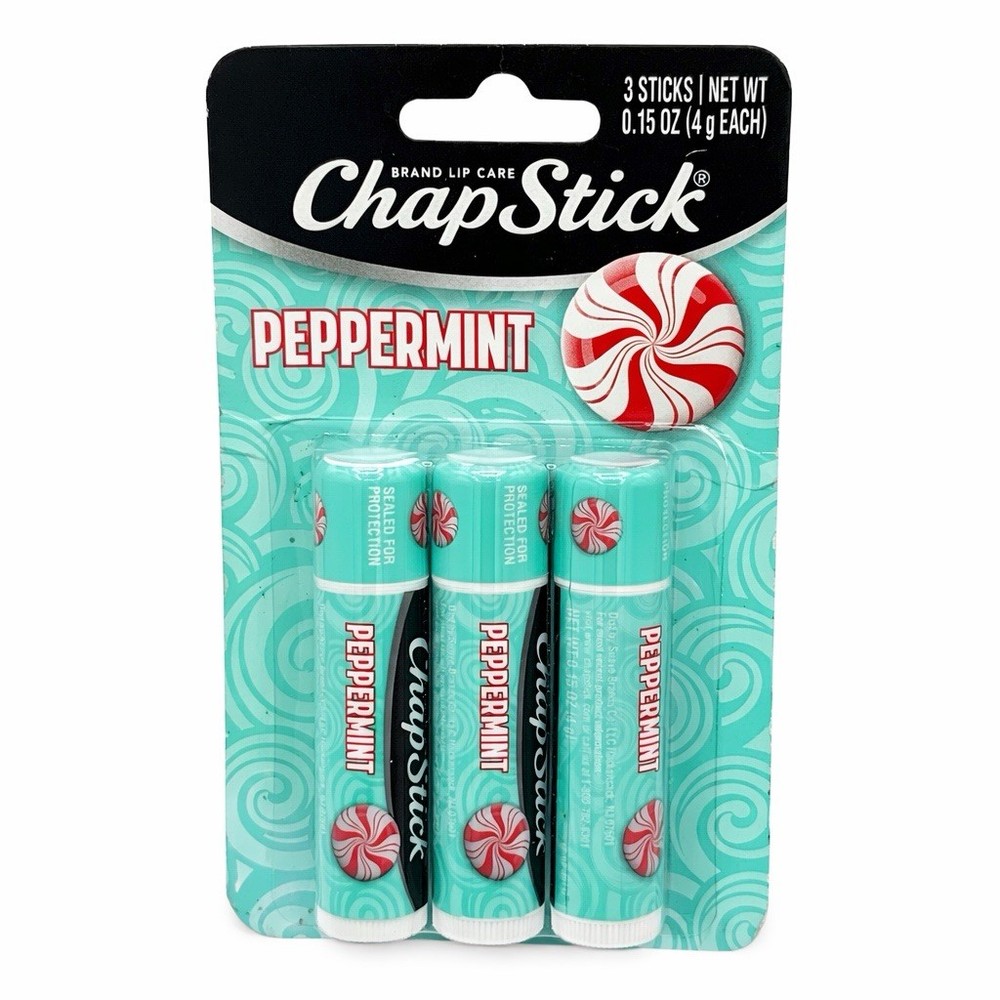 3pc Set CHAPSTICK Lip Balm PEPPERMINT Candy HOLIDAY/CHRISTMAS Limited Edition