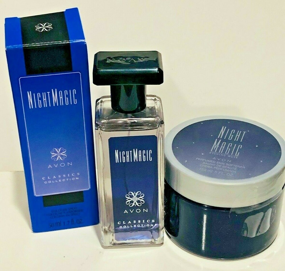 AVON NIGHT MAGIC CLASSICS COLOGNE SPRAY 1.7 OZ + PERFUMED SKIN SOFTENER 5 OZ