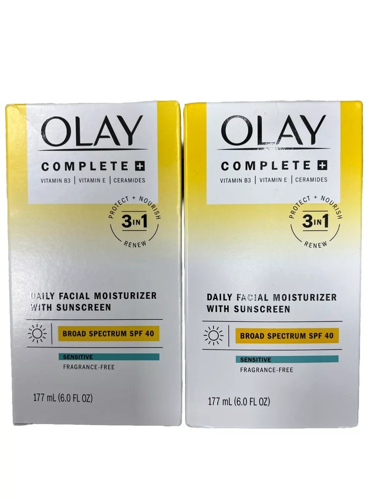 LOT OF 2 Olay Complete + 3in1 Daily Moisturizer SPF 40 Sensitive 6oz Exp 11/2026